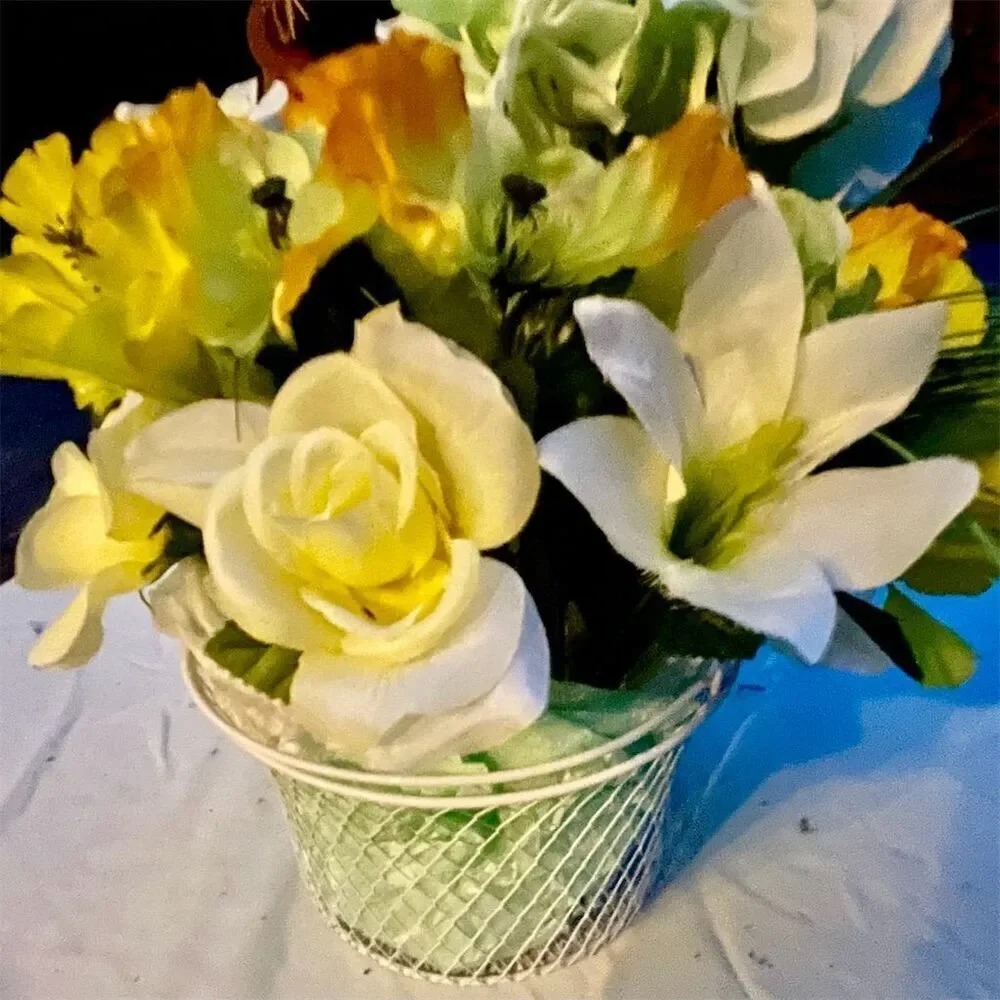 Please Read! Yellow Artificial Arrangement in Decorative Basket Centerpiece
